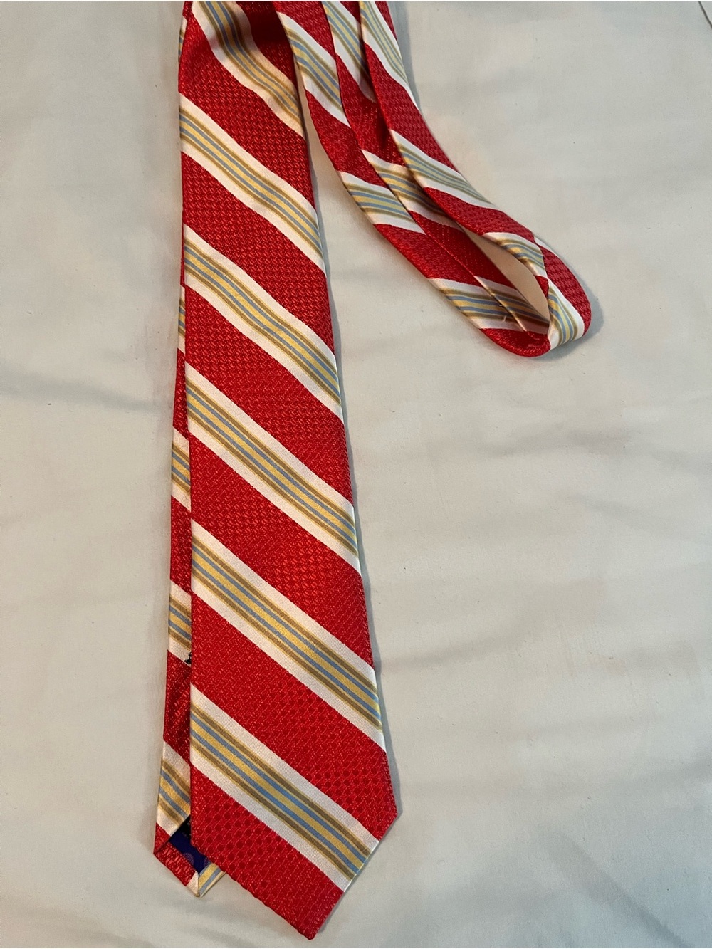 Ted Baker Red Striped Tie with Cream and Gold Bands